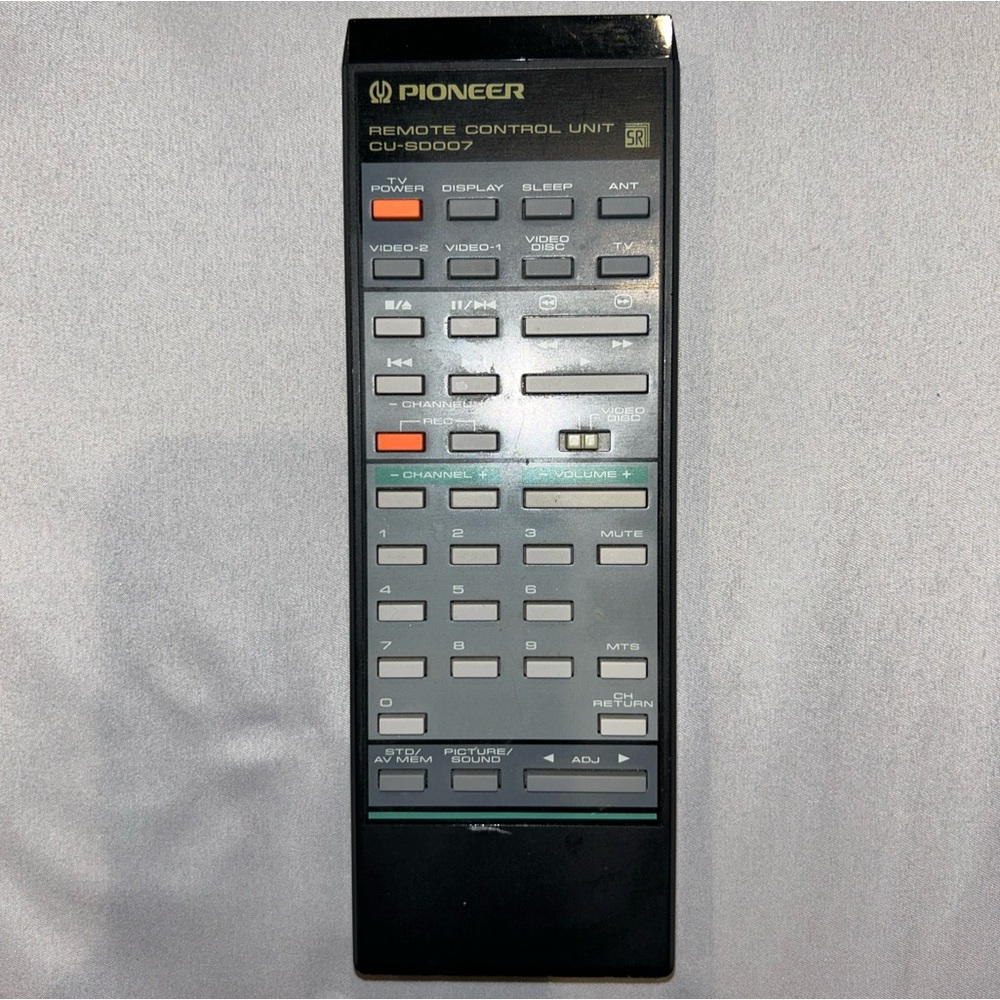 PIONEER CU-SD007 Remote Control Unit SD-P401 SD-P501 VCR Video Disc TV Volume